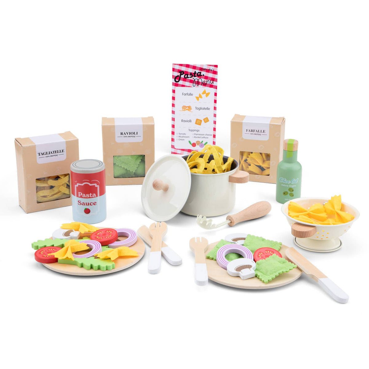 Woet - Wooden Pasta Play Food Set